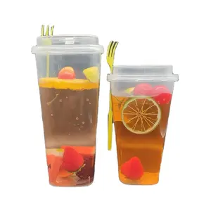 China supplier large plastic square juice fruit ice cream cup cold drink cups 700ml 900ml