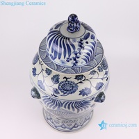 RZKY37 Vase en porcelaine bleu et blanc dynastie Yuan Jingdezhen peint à la main motif de poisson Lion pots de gingembre en céramique à couvercle