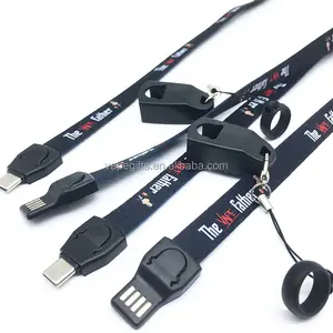 Cordón de correa de cuello 3 en 1, Cable USB Micro tipo C para teléfono, regalo promocional barato