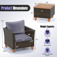 Ensemble de salon de jardin en osier tressé avec table basse de rangement – Vente chaude