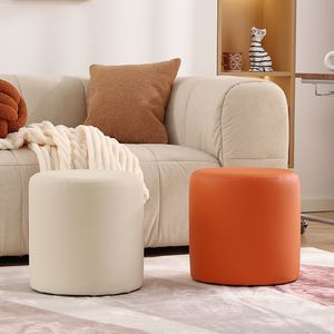 Pouf rond en cuir minimaliste moderne, siège rembourré pour salon, chambre à coucher, salle à manger - Product Image 5