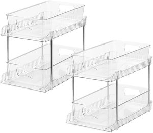 Home Stainless Steel White Transparent Double Tier Multifunction Eco-Friendly Shelf Kitchen Bathroom <b>Storage</b> Racks Cabinets - Product Image 1