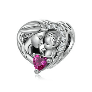 925 plata esterlina Pavé ajuste CZ plata oxidada encanto joyería SCC3062 <span class=keywords><strong>madre</strong></span> e hijo familia colgante fino encantos - Product Image 1