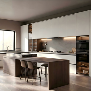 Meubles de cuisine modernes minimalistes en bois massif blanc avec bandes lumineuses LED intégrées, <span class=keywords><strong>four</strong></span> encastré, armoires de cuisine modulaires personnalisées - Product Image 3