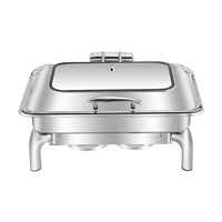 Calentador de alimentos eléctrico de acero inoxidable directo de fábrica, juego de estufa de buffet de capacidad de 9L con tapa de vidrio extraíble para catering