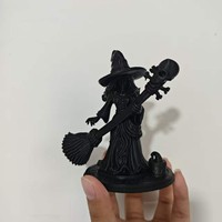Figurine de sorcière avec balai et squelette en PLA imprimée en 3D, décoration de scène d'Halloween, fabrication chinoise, vente en gros d'usine