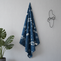 Vente en gros – Tissu denim tricoté épais 480 GSM en mélange de coton écologique, imprimé nuage indigo vintage, respirant, pour garçons et filles, tendance