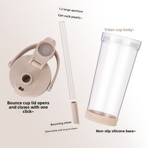 New Tritan Straw Tumbler Wide-Bore <strong>Boba</strong> Compatible Portable Handle Flip Straw Leak-Proof Plastic Drinkware for Daily <strong>Bubble</strong> - Product Image 4