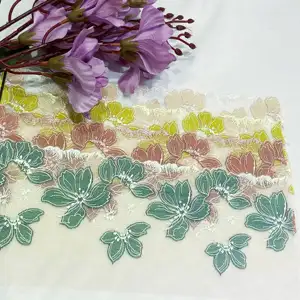 Fashion Colorful Flowers New Tulle Lace Trim Embroidery Lace Fabric For Women Lingerie