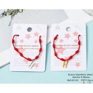 Braccialetto Pulsera H in Acciaio Inossidabile con Sette Nodi, Bracciale Rosso Fatto a Mano alla Moda - Product Image 3