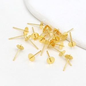 NANTONG Flat <b>Round</b> Earring <b>Posts</b> 18K Gold Plated Copper For Earring Making Jewelry Findings - Product Image 3