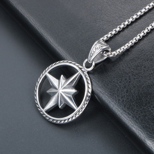 Rose <b>Compass</b> <b>Necklace</b> Eight Pointed Star Tibetan Silver Pendant Gift For Men Women Punk Style SP734 - Product Image 2