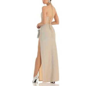 Elegante Vestido Maxi Morado de Noche para Mujer, Sexy con Corsé y Abertura en el Muslo, Tejido de Punto con Silueta Recta y Patrón Entrelazado Natural - Product Image 6