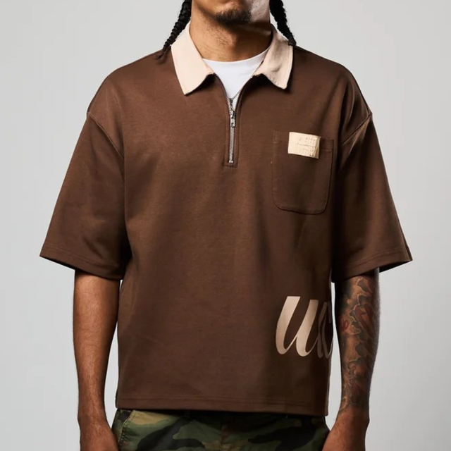 Custom Oversized Urban Outdoor Half-Zip Polo Shirt Men Streetwear Boxy Fit Short Sleeve Heavyweight Cotton Tee OEM Manufacturer