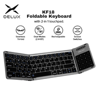 Delux KF18 Folding Wireless Keyboard 2.4G Rechargeable 2-in-1 Touchpad Leather Cover Portable Multi-Device Compatible