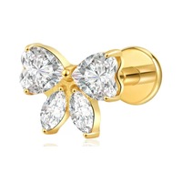 Clous d'oreilles unisexes pour enfants en titane ASTM F136 plaqué or, style punk, avec zircon serti griffe papillon, pour fête