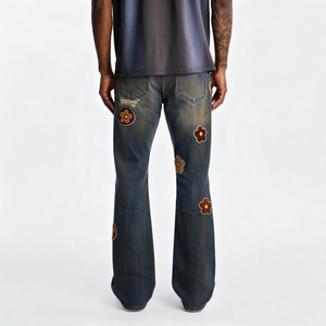 Pantalon en jean évasé vintage à motifs floraux, avec poches latérales fonctionnelles, pour un style Hip Hop, High Street, Punk, au quotidien - Product Image 4