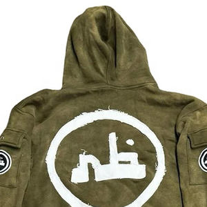 Sweat à Capuche avec Fermeture Éclair Complète Us Distressed Sweats à Capuche Lourds en Terry Français Hommes Sweats à Capuche et Sweatshirts de Luxe Surdimensionnés pour Garçons - Product Image 4