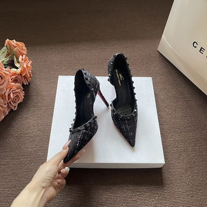 Novedad Otoño 2025: Zapatos de tacón de aguja negros para mujer, sin cordones, con punta, peep toe, corte bajo lateral, tacón de 8 cm y hebilla. - Product Image 4