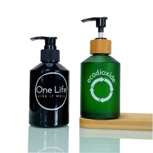 Cosmetic Lotion Glass Bottle 125ml 200ml Slanted Shoulder Frosted Green Black Glass Shampoo Bottles With Pump - Product Image 2
