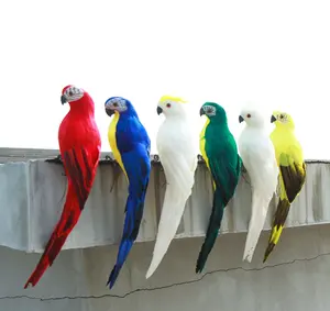 Papagaio artificial de penas multicoloridas, decoração de jardim floresta, pássaro, simulação de artesanato de espuma com clipes-na árvore de natal