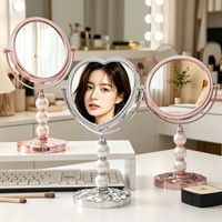 Miroir de maquillage double face à grossissement 1x, avec cadre en métal perlé de luxe, finition argentée, pour dortoir et bureau à domicile