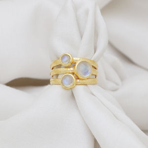 แหวนพลอยมูนสโตนสีเงินสเตอร์ลิงประดับ925ชุบทอง18K ปรับได้สำหรับงานแต่งงาน/งานเลี้ยง - Product Image 3