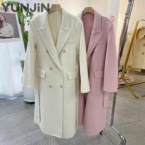 Elegantes abrigos largos de lana para mujer, con hombros acolchados, solapa tipo blazer, casuales, holgados, con cinturón y lazo en la cintura, para oficina, invierno. - Product Image 1