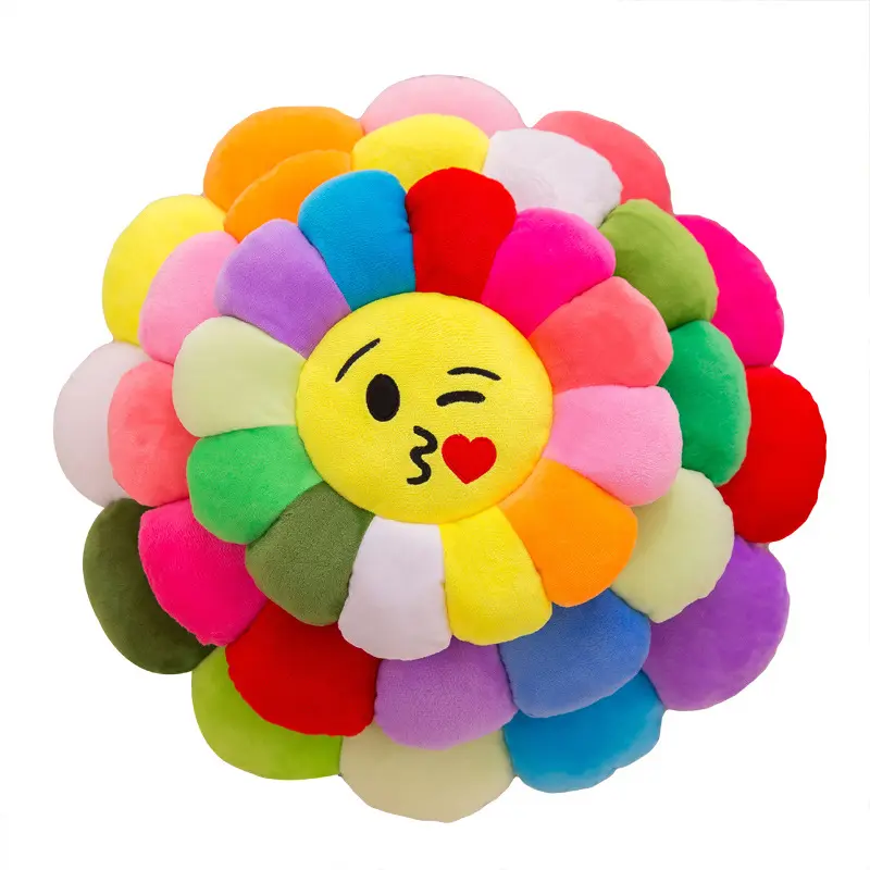 Plush Toy Lovely Colorful Soft Sunflower Shaped Almofada Multicolorida Soft Doll Kids Gift Stuffed Soft Pillow With Expression