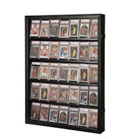 Vitrine murale noire verrouillable pour cartes de sport, 35 emplacements, en bois massif, avec porte en acrylique