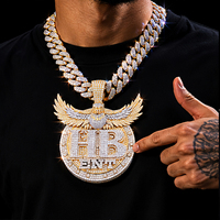 Muestras Rápidas, MOQ Bajo, Collar con Colgante Personalizado de Plata 925 y Moissanita VVS, Medallón Redondo con Diseño de Búho para Estilo Urbano Diario Masculino