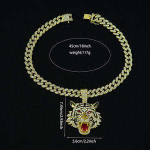 Collar de cadena cubana con colgante de cabeza de Tigre con pintura de diamantes, collar de hombre de club nocturno de moda - Product Image 6
