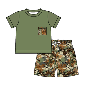 Conjunto de Ropa de Boutique al por Mayor para Bebé Niño, Pantalones Cortos de Algodón y Spandex con Estampado de Ramas y Hojas, Estilo Casual de Primavera/Otoño, 2 Piezas - Product Image 6