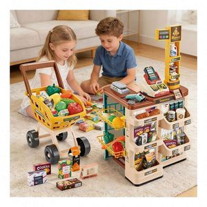 Toysrunner Juego de Juguetes de Plástico para Simular un Puesto de Mercado, Mini Caja Registradora para Niños, Escáner, Carrito de Compras de Supermercado, Educativo CN - Product Image 5