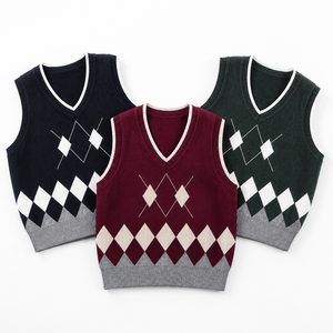 <span class=keywords><strong>Gilet</strong></span> en tricot Argyle pour enfants, col en V, 100% coton, uniforme scolaire, style Dark Academia, garçons, filles, unisexe, 110-190, OEM personnalisé - Product Image 2