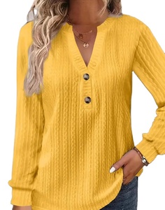 <span class=keywords><strong>Autunno</strong></span>/<span class=keywords><strong>Inverno</strong></span> 2026 Moda Elegante Camicia Monocolore con Scollo a V, Stile Urbano, Elegante, con Bottoni - Product Image 1