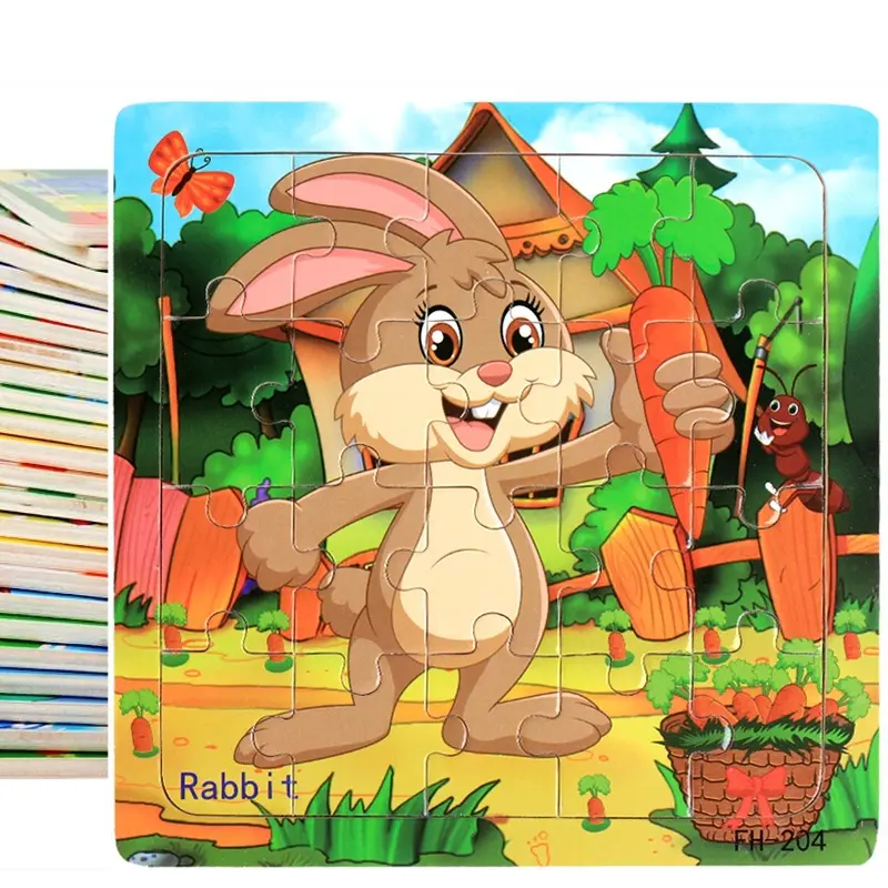 Petits puzzle d'animaux en bois pour enfants de 3 à 5 ans, 9 pièces, jouet d'apprentissage éducatif, de fête