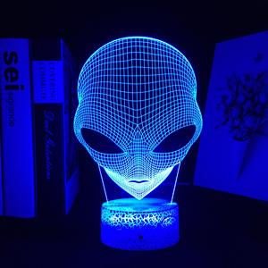 Uzaylı Kafa Figürü 3D Fotoğraf Çerçevesi Gece Lambası El Sanatları Lazer Gece Lambası Masaüstü Dekorasyonu Animasyon Hayranları İçin Hediye - Product Image 4