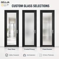 Porte battante en verre et aluminium minimaliste GELLJA, étanche, insonorisée, avec option verre dépoli, certifiée CE, pour salle de bain, bureau, hôtel