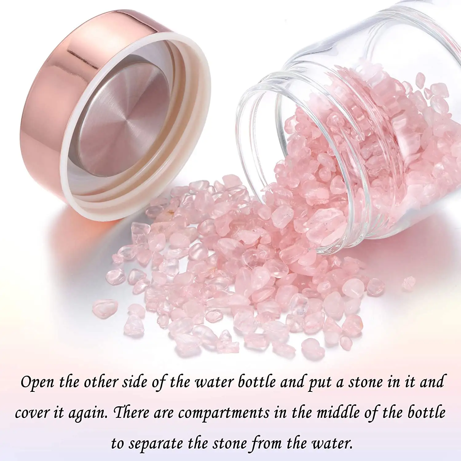 कस्टम लोगो थोक ग्लास हीलिंग मणि पत्थर क्वार्ट्ज पानी की बोतल के साथ रत्न क्रिस्टल