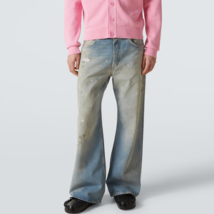Pantalones Vaqueros de Mezclilla Lavados Estilo Mono para Hombre, Pantalones Casuales Desgastados Pintados a Mano, Corte Holgado de Tiro Medio - Product Image 5