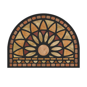 Alfombra de entrada retro transfronteriza de medio círculo con patrón de medallón, antideslizante para exterior, de fibra de poliéster con base de goma y diseño de placa solar - Product Image 2