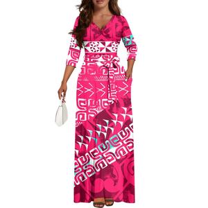 Venta caliente estilo <span class=keywords><strong>Marquesan</strong></span> tatuaje polinesio personalizado ecológico Casual Formal Normcore mujer cuello en V vestido largo - Product Image 5
