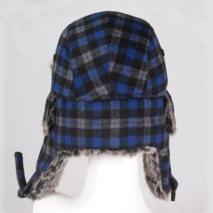 Mũ Mùa Đông Cho Nam Mũ Trùm Tai Ấm Áp Màu Đỏ Lông Mũ Trùm Đầu Mũ Ushanka Nga Kẻ Ca Rô Dày Hơn Cho Nữ Màu Xanh Đen - Product Image 4