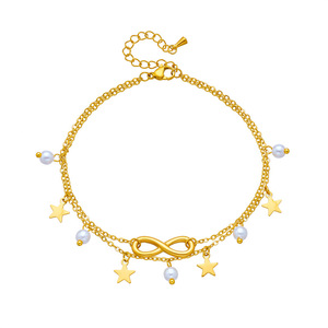 Bracelet de cheville empilable Forever Symbol en acier inoxydable plaqué or avec breloques étoile à cinq branches et perle blanche, délicat pour le quotidien - Product Image 6