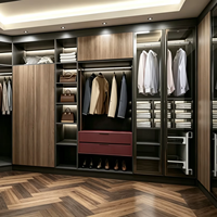 Armoire sur mesure pour projet de villa haut de gamme, penderie multifonctionnelle avec espace de présentation de sacs à main et éclairage LED intégré