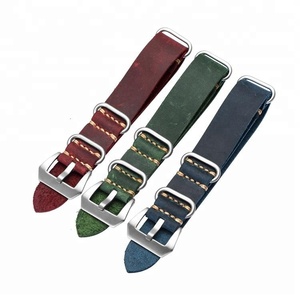 22mm Zulu <span class=keywords><strong>Nato</strong></span> En <span class=keywords><strong>Cuir</strong></span> Italien à Grain <span class=keywords><strong>Bracelet</strong></span> de Montre - Product Image 2