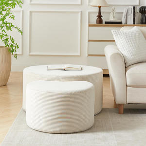 Nesting Coffee Table <b>Set</b> 2 Upholstered Wood Top Modern Coffee Tables Living Room Side Table End Table Ottoman MDF Eco-Friendly - Product Image 2