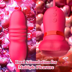 Vibratore a forma di rosa con bocca grande per succhiare e morbidire, stimolazione clitoridea, capezzoli, anale, lingua, dildo vibrante per punto G, per donne - Product Image 5