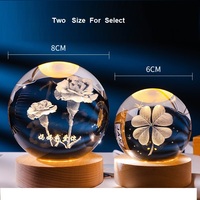 Nouvelle boule de cristal sculptée en 3D luminescente avec base en bois massif, cadeau d'anniversaire pour couples et camarades de classe